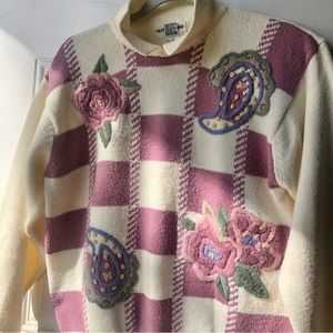 Rare Vintage Alfred Dunner Paisley Floral Checkered 80s 90s Y2K Sweater